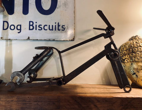 Up-cycled, Metal Bike Art Made from Vintage Wrenches, Sculpture #14