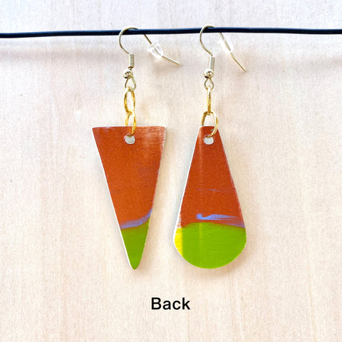 Wood Earrings #2 Hand Painted - Asymmetrical