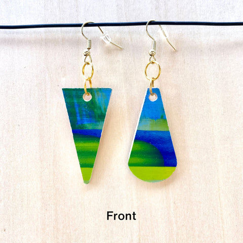 Wood Earrings #2 Hand Painted - Asymmetrical