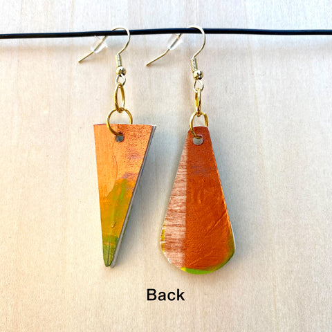 Wood Earrings #4 Hand Painted - Asymmetrical