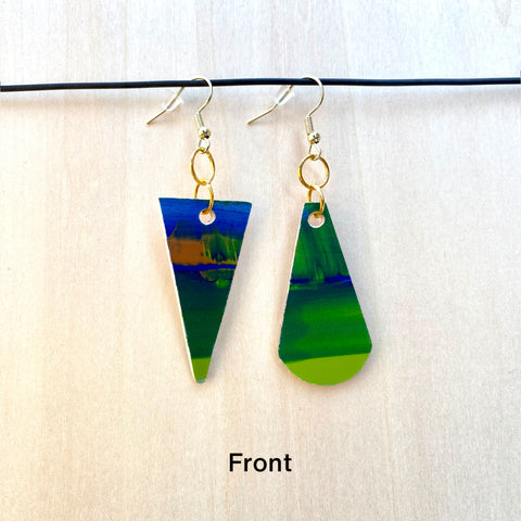 Wood Earrings #4 Hand Painted - Asymmetrical