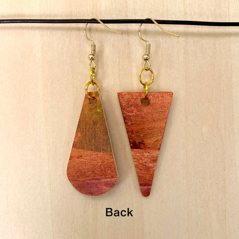 Wood Earrings #5 Hand Painted - Asymmetrical