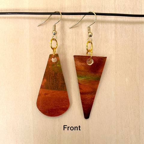 Wood Earrings #5 Hand Painted - Asymmetrical