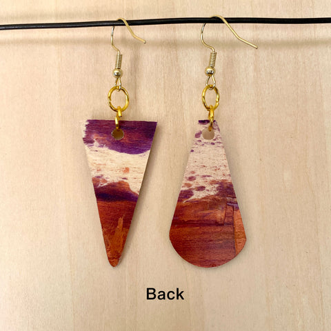Wood Earrings #6 Hand Painted - Asymmetrical
