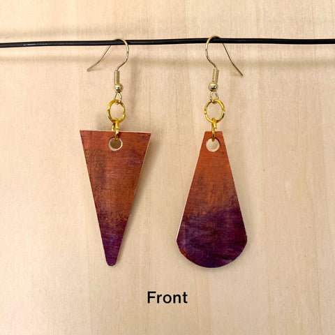 Wood Earrings #6 Hand Painted - Asymmetrical