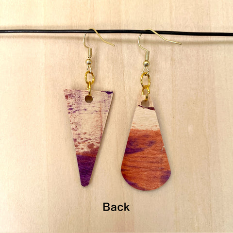 Wood Earrings #7 Hand Painted - Asymmetrical