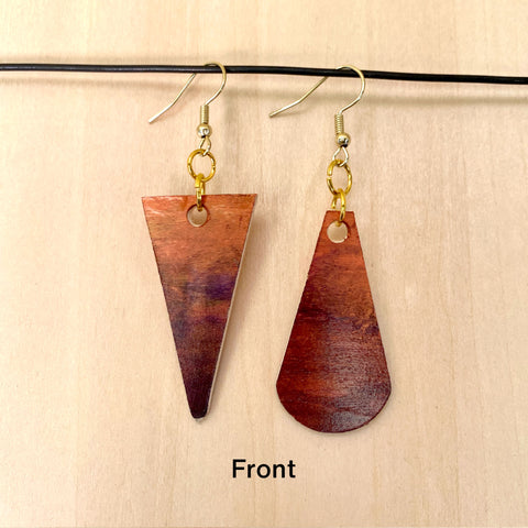 Wood Earrings #7 Hand Painted - Asymmetrical