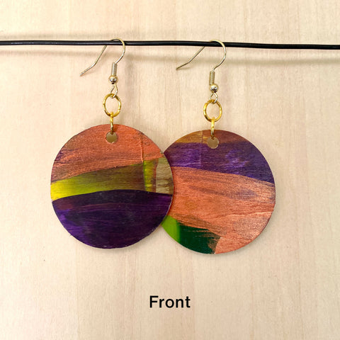Wood Earrings #2 Hand Painted - Full Moon
