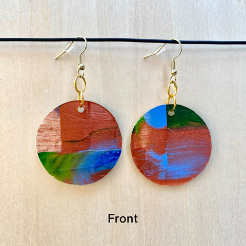 Wood Earrings #3 Hand Painted - Full Moon