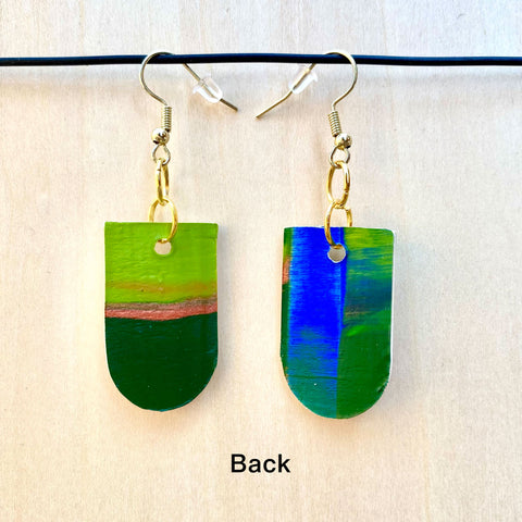 Wood Earrings #2 Hand Painted - Half Cylinder
