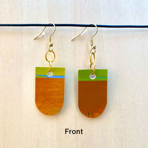 Wood Earrings #2 Hand Painted - Half Cylinder