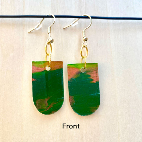 Wood Earrings #4 Hand Painted - Half Cylinder
