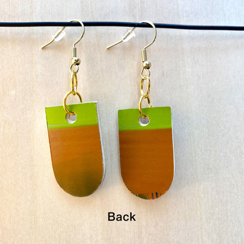 Wood Earrings #5 Hand Painted - Half Cylinder