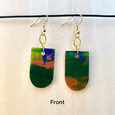Wood Earrings #5 Hand Painted - Half Cylinder