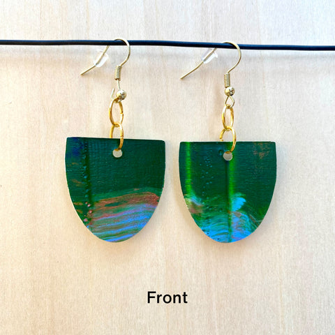 Wood Earrings #3 Hand Painted - Oblong Half Circle