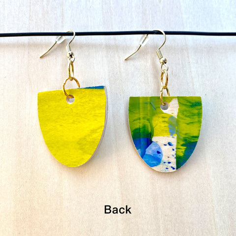 Wood Earrings #4 Hand Painted - Oblong Half Circle