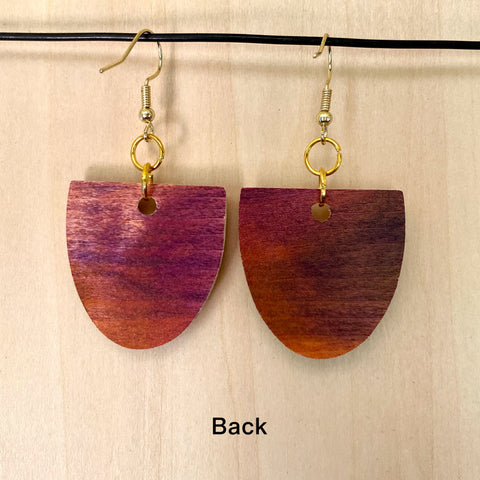 Wood Earrings #6 Hand Painted - Oblong Half Circle
