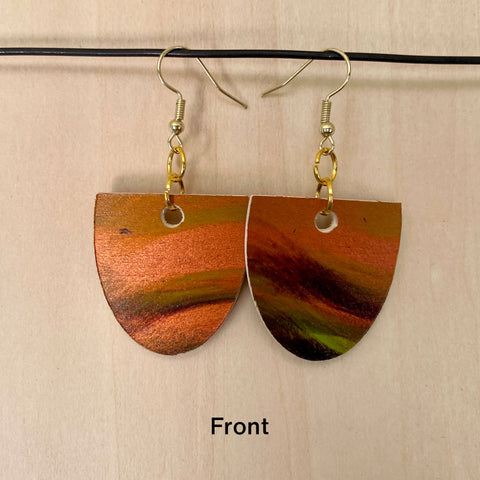 Wood Earrings #6 Hand Painted - Oblong Half Circle