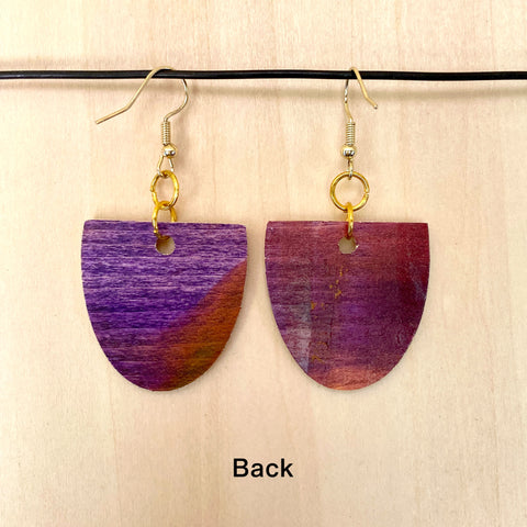 Wood Earrings #7 Hand Painted - Oblong Half Circle