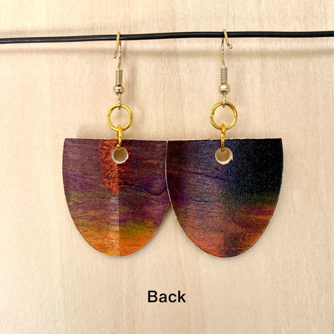 Wood Earrings #8 Hand Painted - Oblong Half Circle