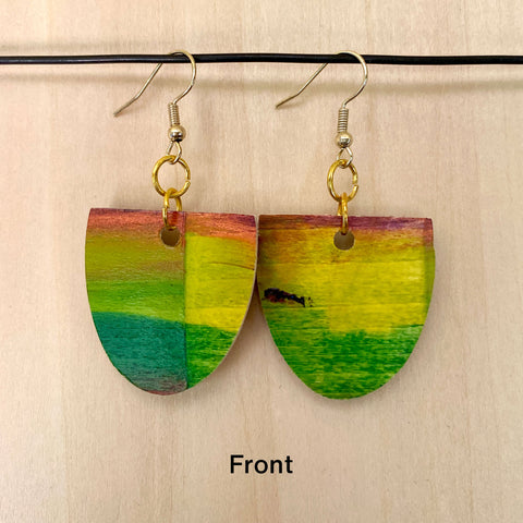Wood Earrings #8 Hand Painted - Oblong Half Circle