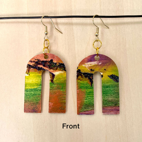 Wood Earrings #3 Hand Painted - Wishbone