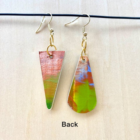 Wood Earrings #1 Hand Painted - Asymmetrical