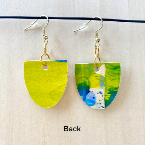 Wood Earrings #1 Hand Painted - Oblong Half Circle