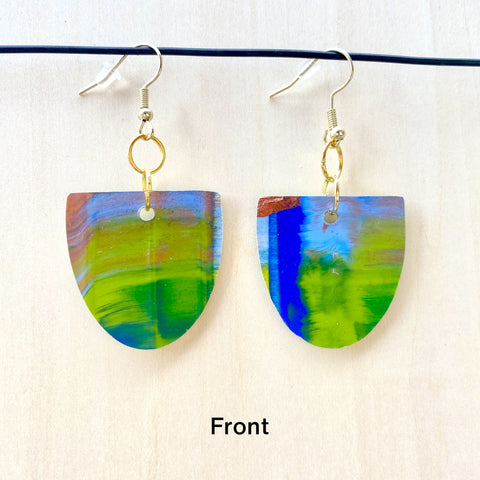Wood Earrings #2 Hand Painted - Oblong Half Circle